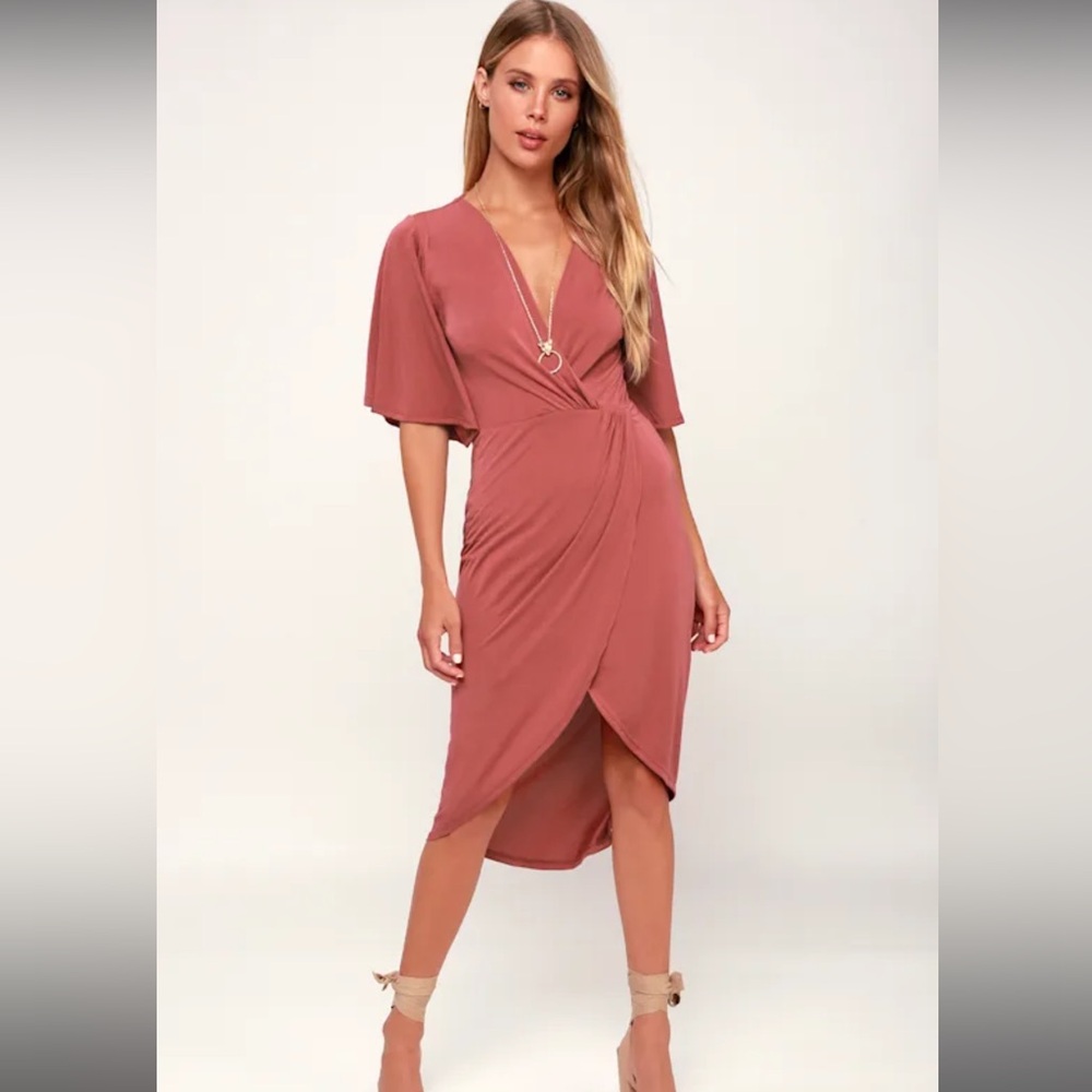 Lulu's Dusty Rose Midi Wrap Dress